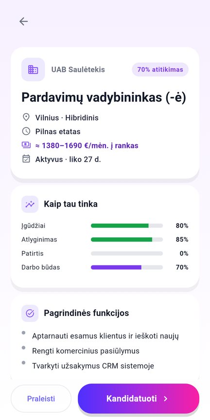 Skelbimas su atitikimo balu